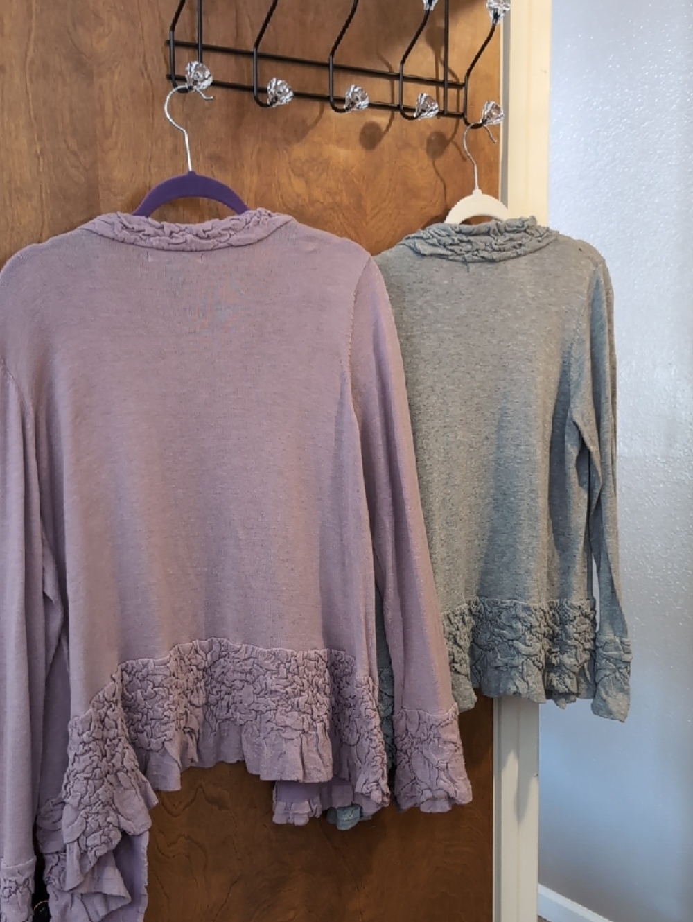 Bundle Of 2 Ruffled Open-Front Cardigan Sweaters - Lavender and Light Gray - Picture 7 of 9